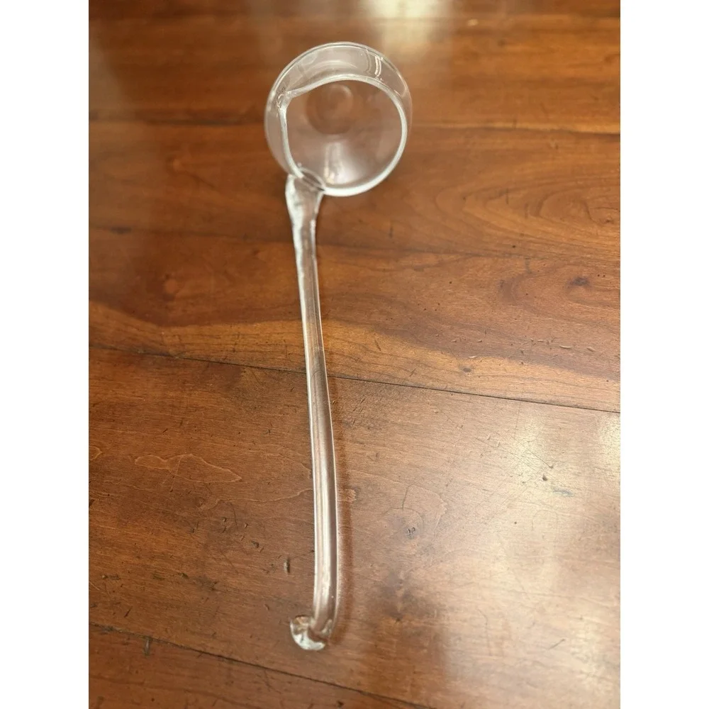 Vintage Tarnów Polish Hand Blown Clear Glass Punch Bowl Ladle Spout Hook Handle